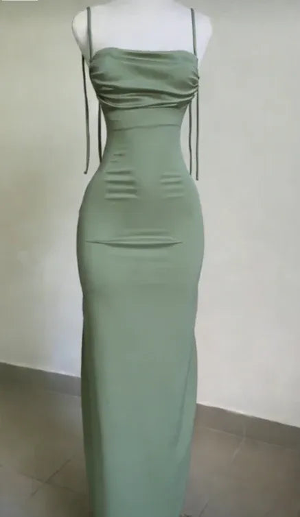 Sexy Sheath Spaghetti Straps Backless Navy Blue Satin Prom Dress Evening Dress