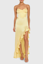 Sexy Sheath Strapless Sweetheart Ruffle Slit Floor Length Prom Dress