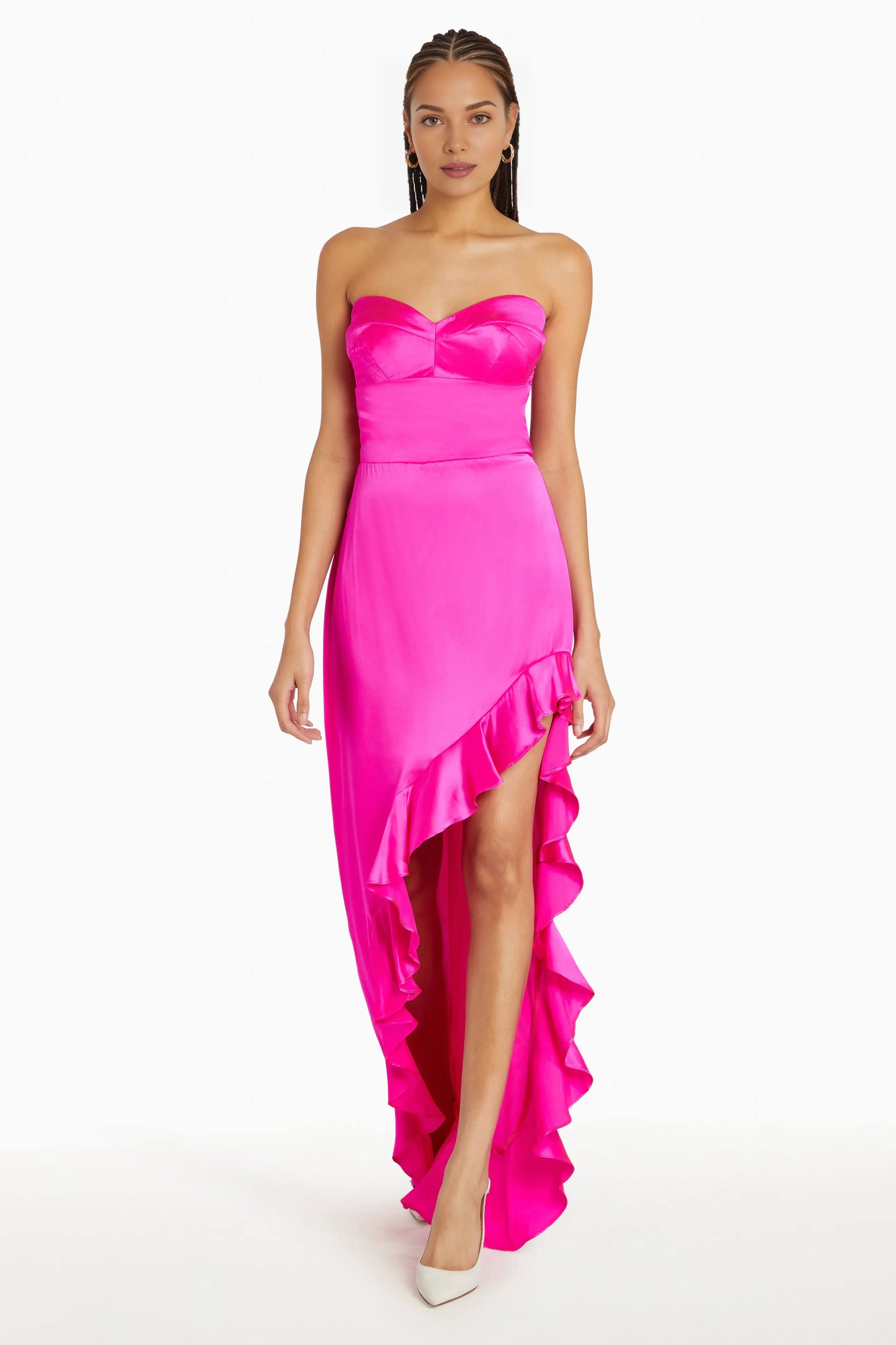 Sexy Sheath Strapless Sweetheart Ruffle Slit Floor Length Prom Dress