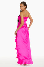 Sexy Sheath Strapless Sweetheart Ruffle Slit Floor Length Prom Dress