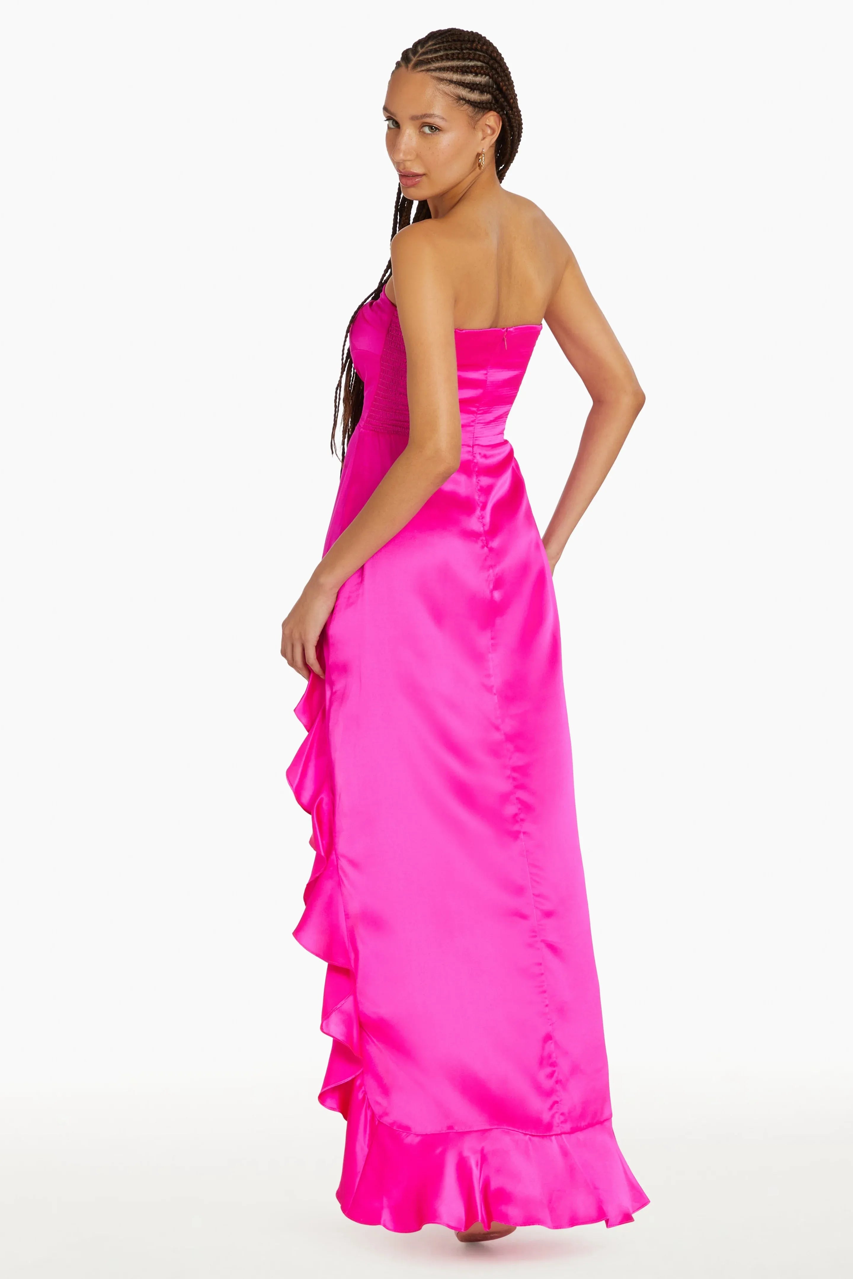 Sexy Sheath Strapless Sweetheart Ruffle Slit Floor Length Prom Dress