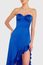 Sexy Sheath Strapless Sweetheart Ruffle Slit Floor Length Prom Dress