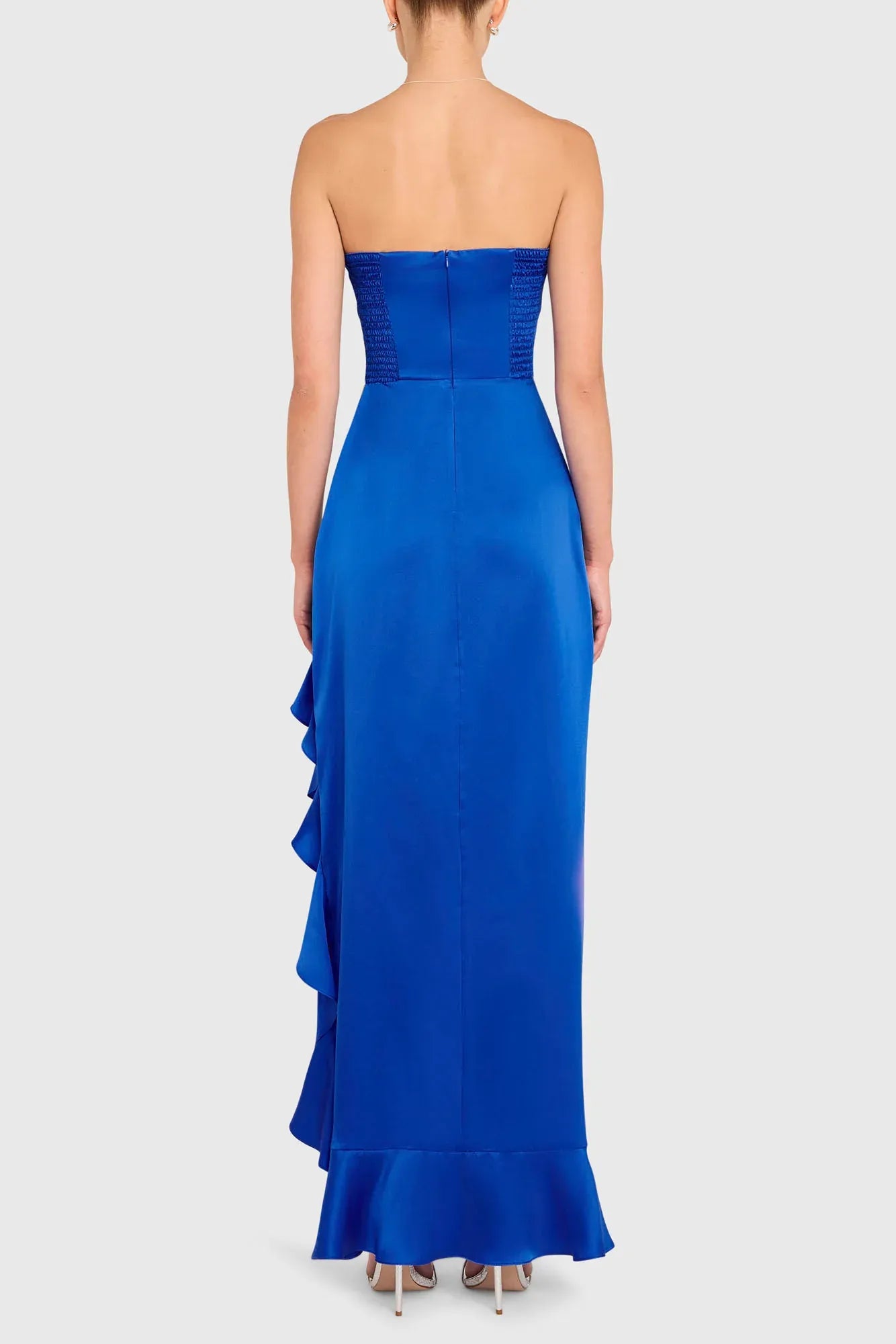 Sexy Sheath Strapless Sweetheart Ruffle Slit Floor Length Prom Dress