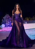 Sexy Sheath Sweetheart Long Sleeves Sequins Pleated Sweep Train Prom Dress