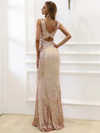 Sexy Sheath V-Neck Sleeveless Backless Floor-Length Prom Dress