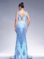 Sexy Sheath V-Neck Sleeveless Backless Floor-Length Prom Dress