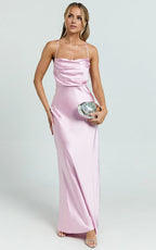 Pink Dress Sexy Square Cowl Neck Maxi Dress Sleeveless Low Back Dress Up Evening Dress