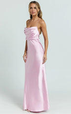 Pink Dress Sexy Square Cowl Neck Maxi Dress Sleeveless Low Back Dress Up Evening Dress