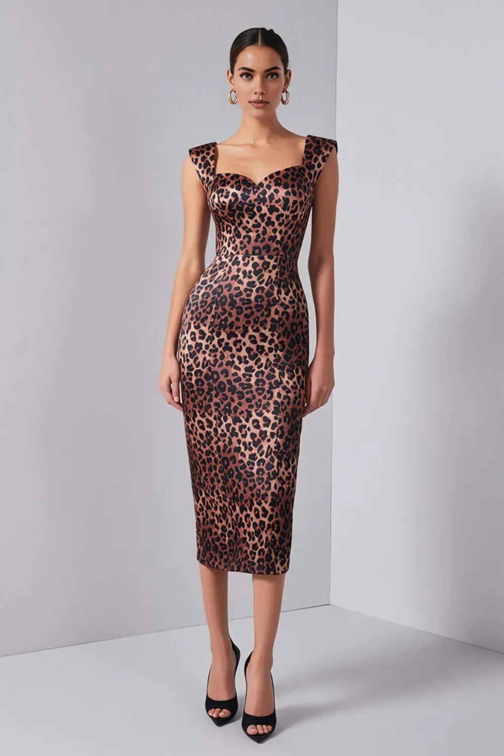 Sexy Sweetheart Sheath Column Sleeveless Leopard Print Tea-Length Prom Dress