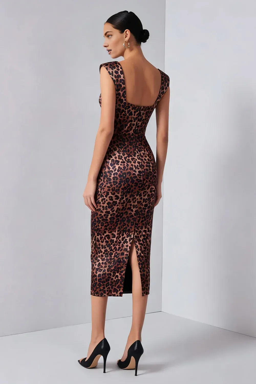 Sexy Sweetheart Sheath Column Sleeveless Leopard Print Tea-Length Prom Dress