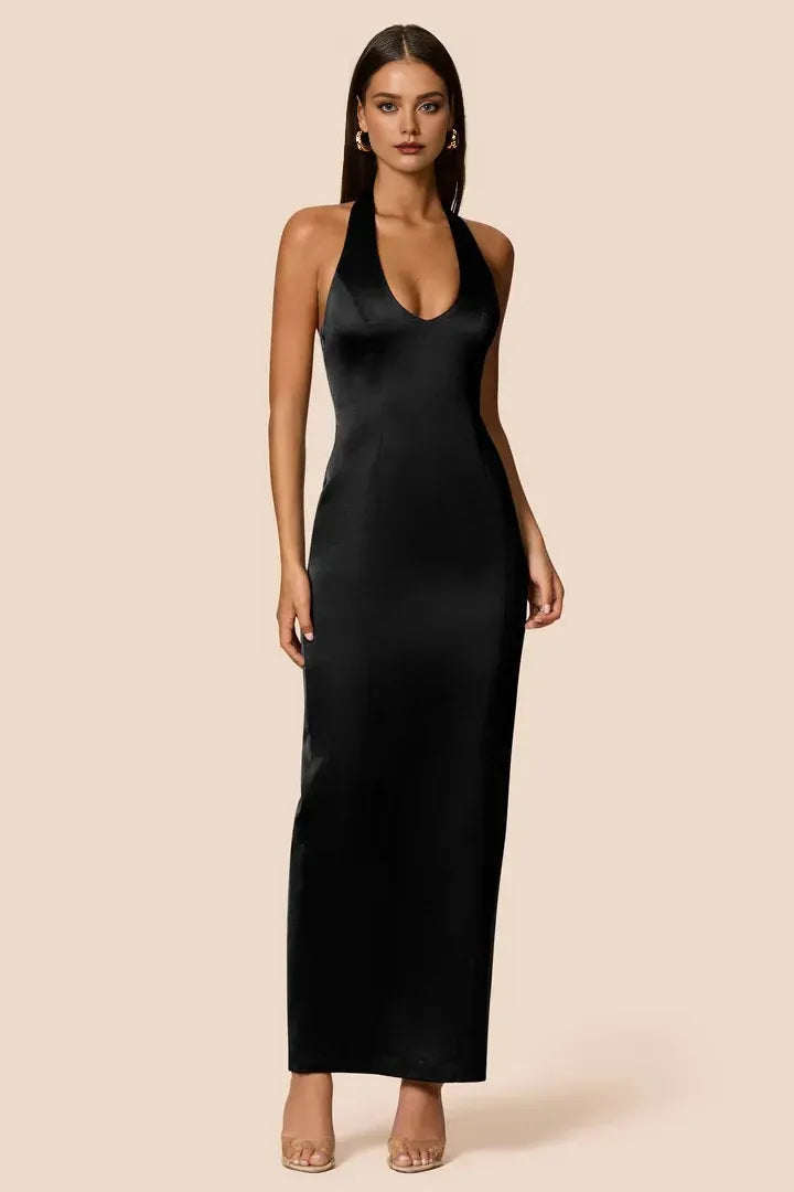 Sexy Sheath/Column Halter Neck Sleeveless Open Back Floor-Length Prom Dress