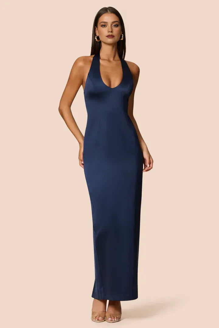 Sexy Sheath/Column Halter Neck Sleeveless Open Back Floor-Length Prom Dress