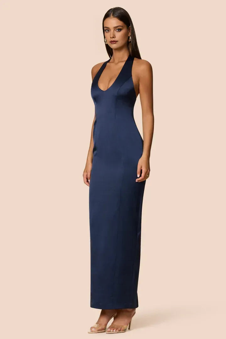 Sexy Sheath/Column Halter Neck Sleeveless Open Back Floor-Length Prom Dress