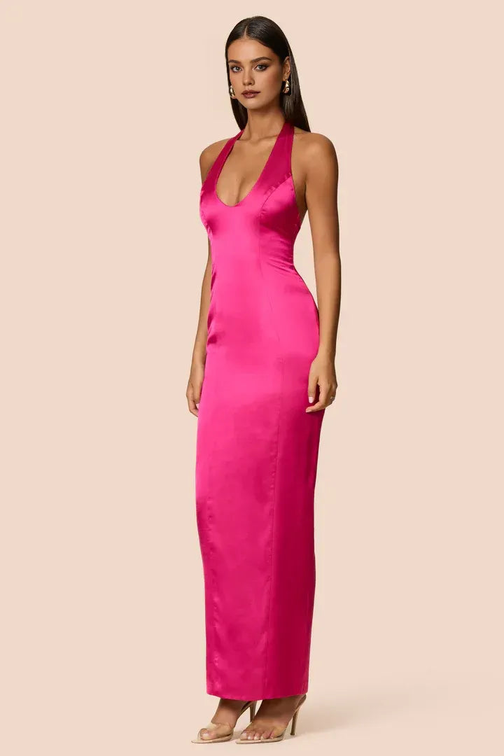 Sexy Sheath/Column Halter Neck Sleeveless Open Back Floor-Length Prom Dress