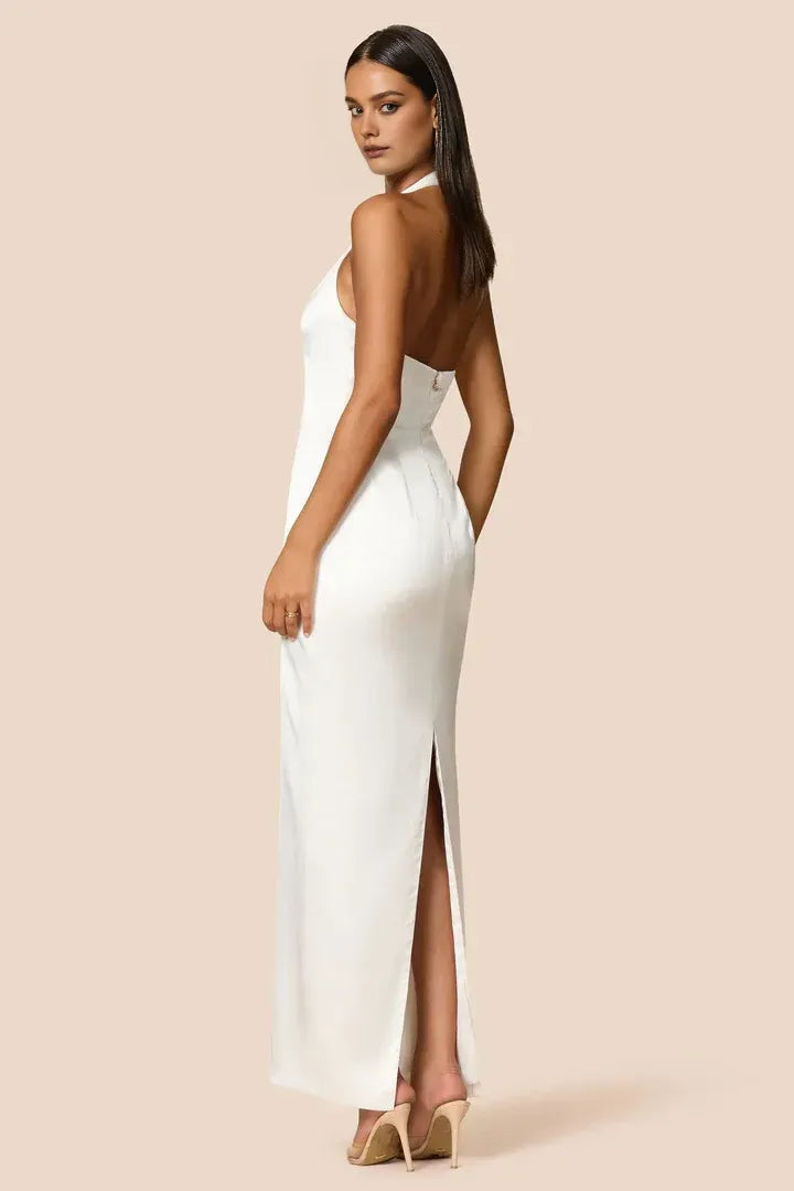 Sexy Sheath/Column Halter Neck Sleeveless Open Back Floor-Length Prom Dress