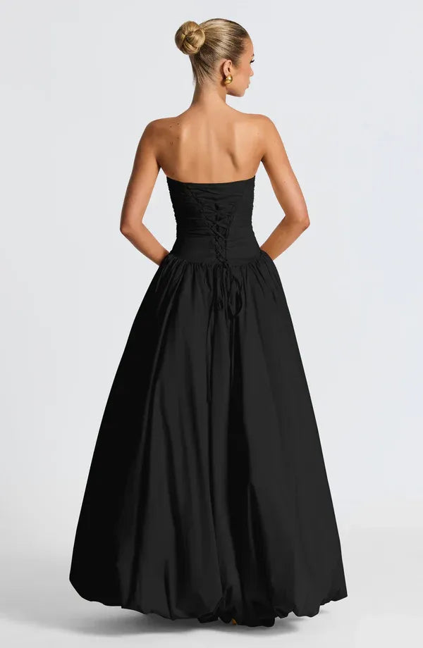 Sharp Ballgown Strapless Sleeveless Lace Up Back High Slit Floor Length For Women Prom Dress