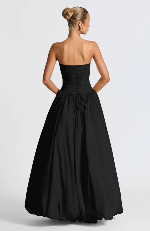 Robe de bal élégante, bustier, sans manches, dos lacé, fente haute, longueur ras du sol pour femme