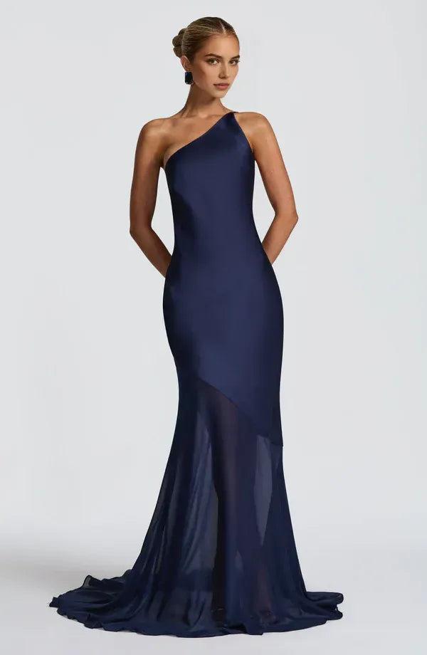 Sharp Mermaid One Shoulder Sleeveless Crisscross Tie Back Train Floor Length For Women Prom Dress