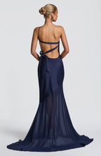Sharp Mermaid One Shoulder Sleeveless Crisscross Tie Back Train Floor Length For Women Prom Dress