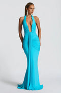Sharp Mermaid Plunging Neck Halter Strap Tie Back Train Floor Length For Ladies Prom Dress