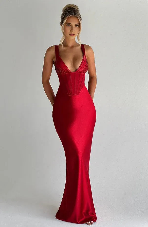 Sharp Mermaid Plunging Neck Spaghetti Strap Lace Up Back Floor Length For Women Prom Dress
