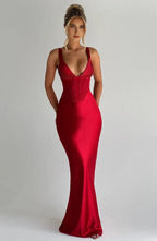 Sharp Mermaid Plunging Neck Spaghetti Strap Lace Up Back Floor Length For Women Prom Dress