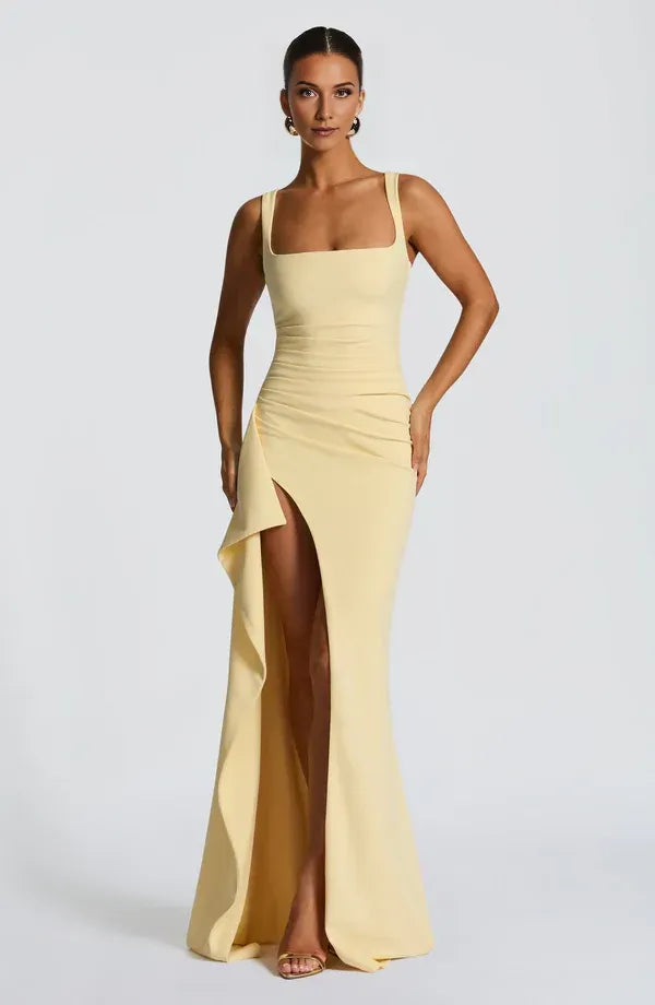 Sharp Mermaid Square Neck Adjustable Strap Back Zipper High Slit Floor Length For Women Prom Dress