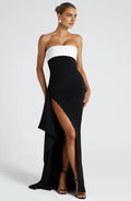 Sharp Mermaid Strapless Color Block Zipper Back Train Floor Length For Ladies Evening Dress