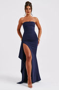 Sharp Mermaid Strapless Sleeveless Back Zipper High Slit Floor Length For Ladies Prom Dress