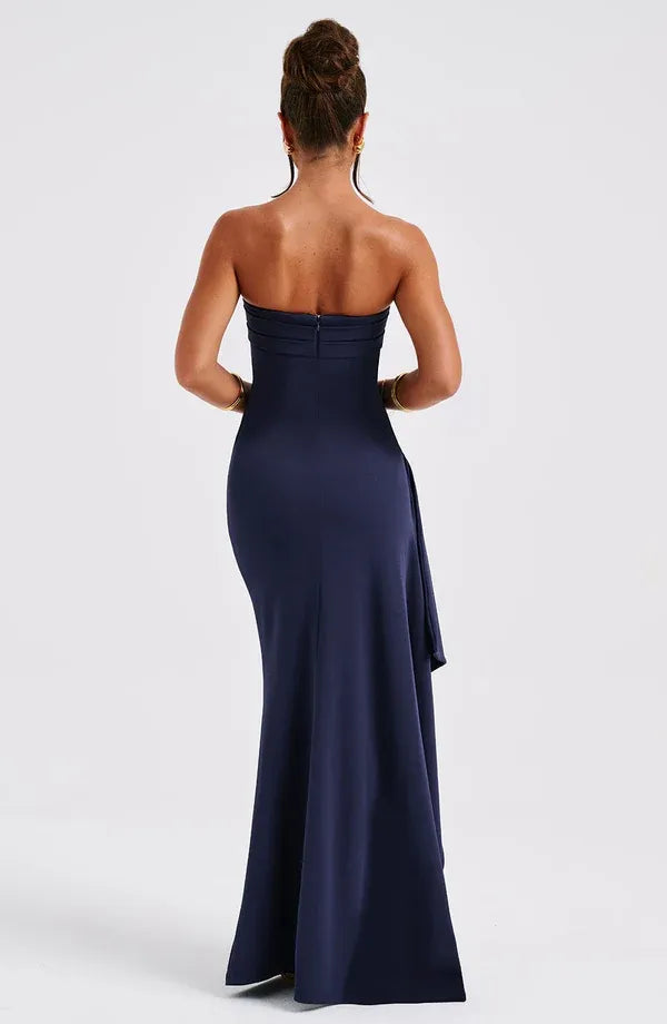 Sharp Mermaid Strapless Sleeveless Back Zipper High Slit Floor Length For Ladies Prom Dress