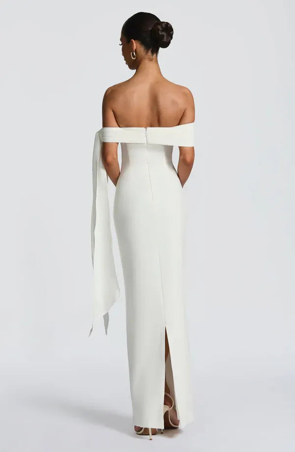 Sharp Sheath Off Shoulder Sash Detail Back Zipper High Slit Floor Length For Sale Prom Dress
