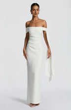 Sharp Sheath Off Shoulder Sash Detail Back Zipper High Slit Floor Length For Sale Prom Dress