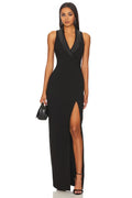 Sharp Sheath Shawl Collar Sleeveless High Slit Floor Length Evening Dress