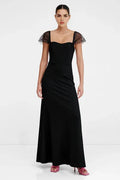 Sharp Sheath Square Neck Sheer Cap Sleeve Open Back Floor Length For Adults Prom Dress