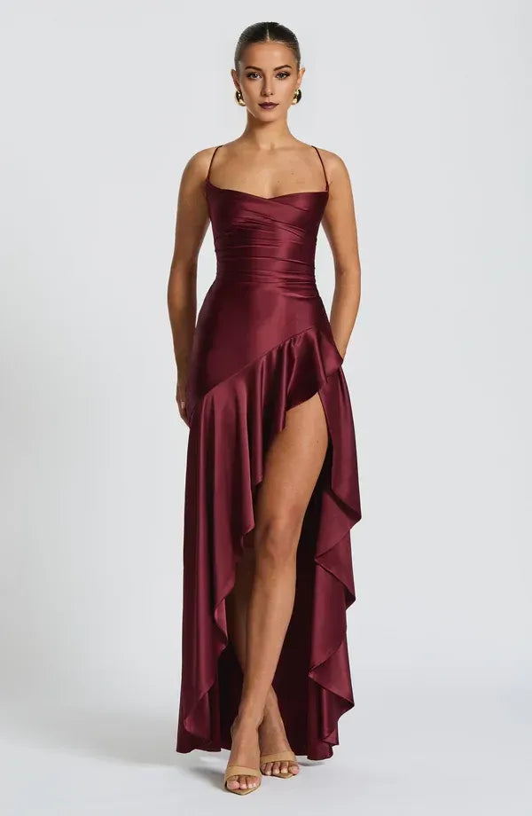 Sharp Sheath Sweetheart Neck Spaghetti Strap Crisscross Lace Up Back High Slit Floor Length For Ladies Prom Dress
