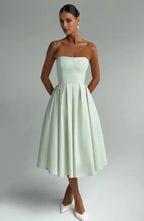 Sharp Tea Length A Line Strapless Sleeveless Back Zipper For Sale Prom Dress