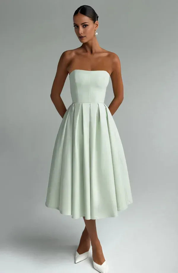 Sharp Tea Length A Line Strapless Sleeveless Back Zipper For Sale Prom Dress