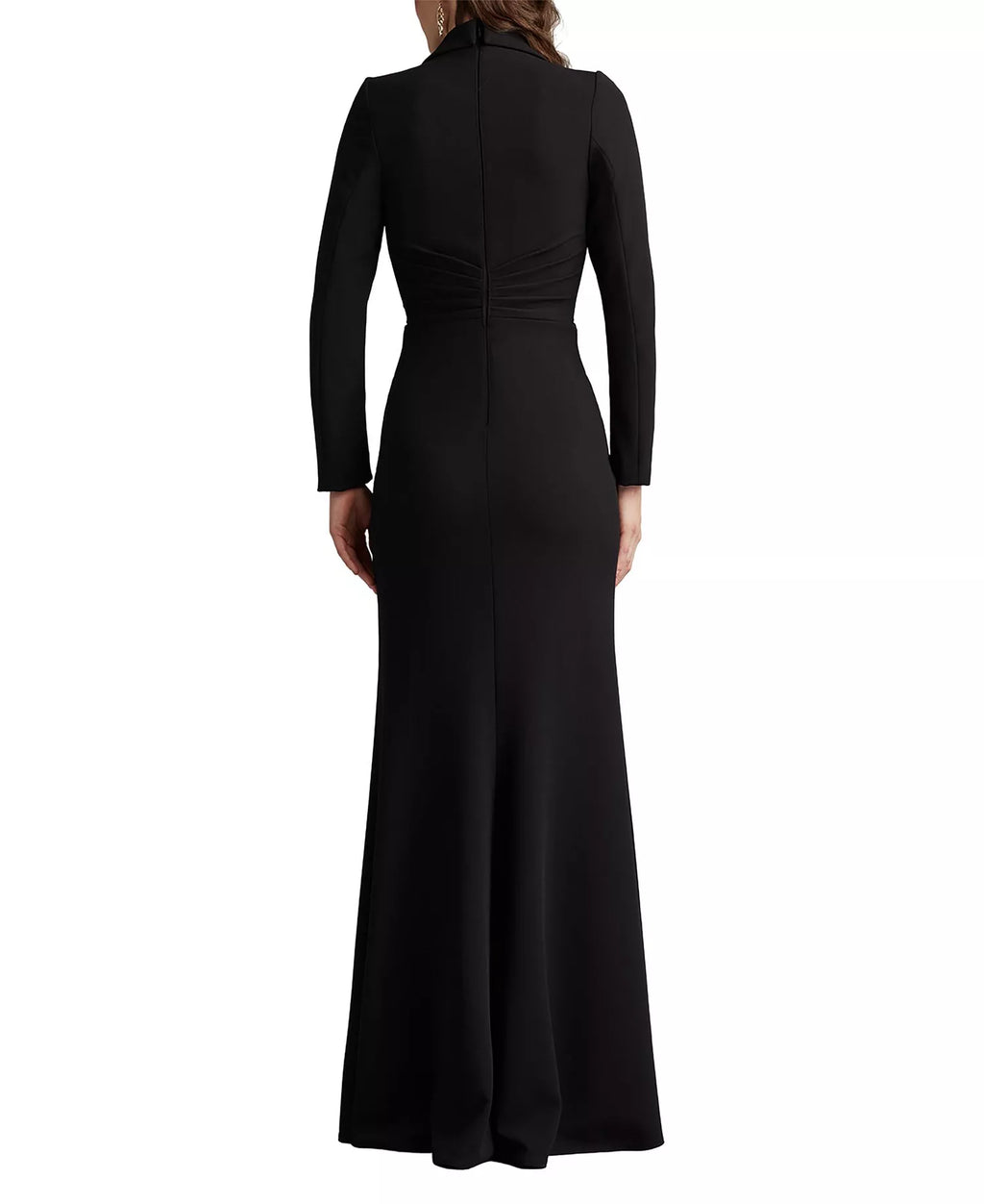 Sharp Trumpet Blazer Neck Long Sleeve Ruched Back Floor Length Hot Sale Prom Dress