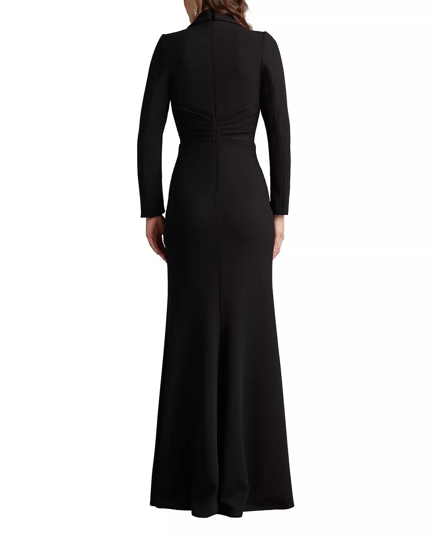 Sharp Trumpet Blazer Neck Long Sleeve Ruched Back Floor Length Hot Sale Prom Dress
