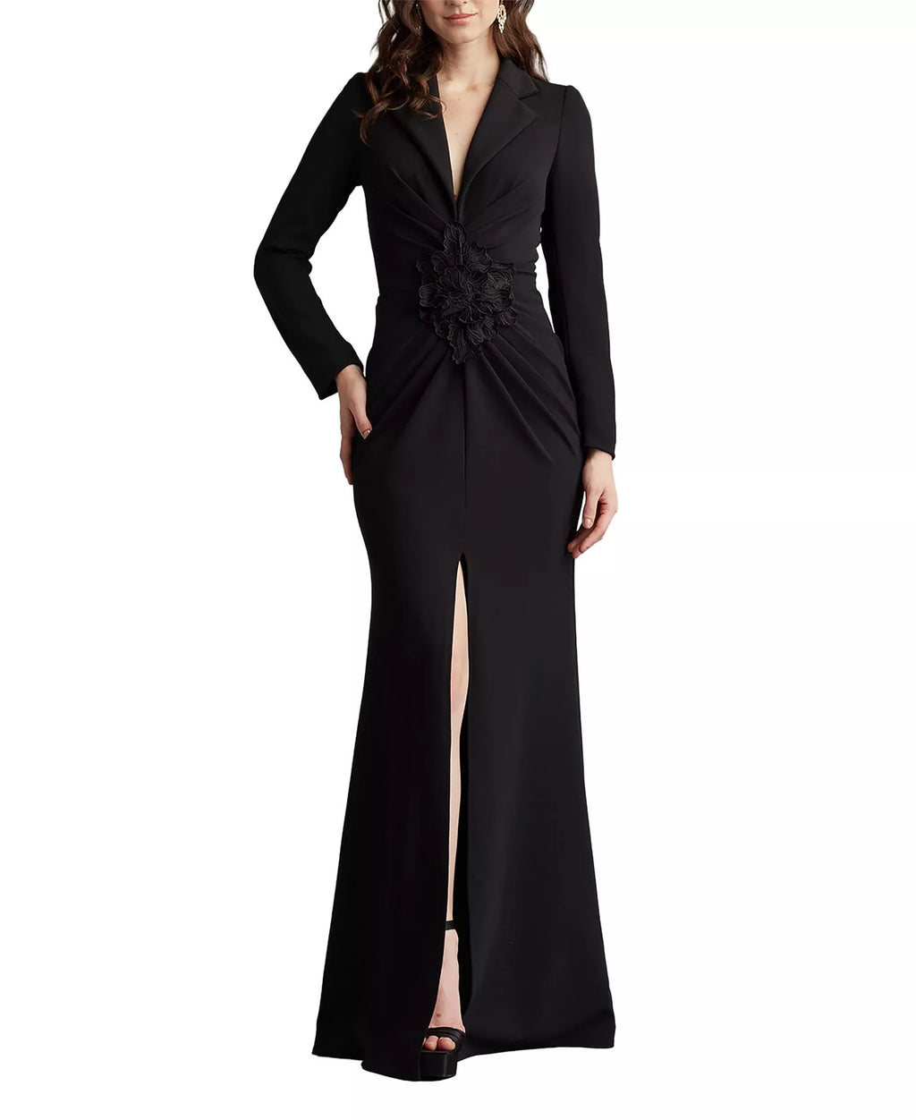 Sharp Trumpet Blazer Neck Long Sleeve Ruched Back Floor Length Hot Sale Prom Dress
