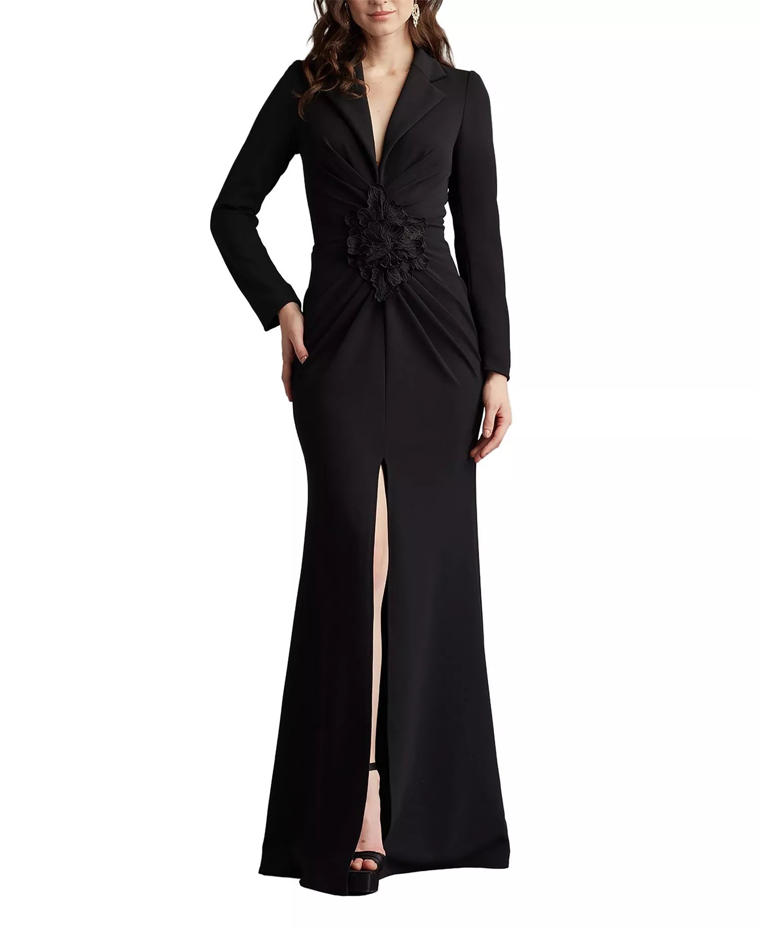 Sharp Trumpet Blazer Neck Long Sleeve Ruched Back Floor Length Hot Sale Prom Dress