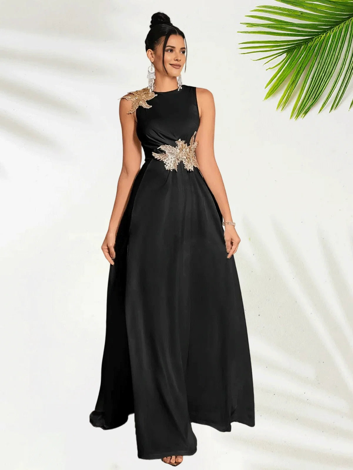 Sheath Jewel Neck Floor-Length Sleeveless Evening Gown Elegant Beautiful Floor Length Prom Dresses With Floral Appliques