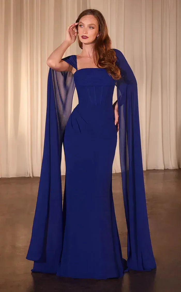 Sage Chiffon Prom Dress With Square Neck Corset Bodice And Cape Sleeves For Elegant Prom Night