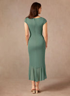 Sheath V-Neck Pleated Asymmetrical-Length Dress Cap Sleeve Solid Color Simple V-Neck Back Zip Ruffles Mother of the Bride Dress