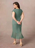 Sheath V-Neck Pleated Asymmetrical-Length Dress Cap Sleeve Solid Color Simple V-Neck Back Zip Ruffles Plus Size Mother of the Bride Dress