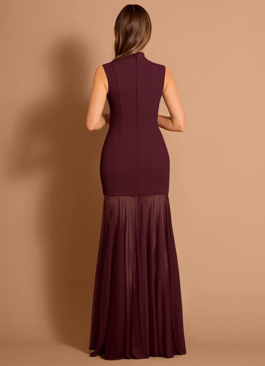 Sheer Layered Mermaid Mock Neck Sleeveless Keyhole Back Floor Length Hot sale Prom Dress