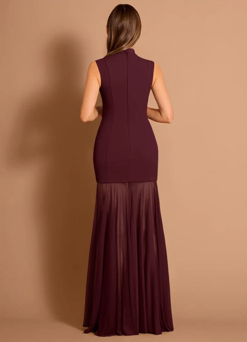 Robe de bal sirène longue sans manches à col montant, dos goutte d'eau et superpositions transparentes, grand succès des ventes