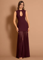 Sheer Layered Mermaid Mock Neck Sleeveless Keyhole Back Floor Length Hot sale Prom Dress