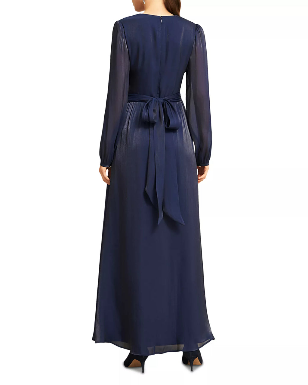 Sheer Sleeved V Neck Tie Waist Zipper Back Floor Length For Sale Prom Dress