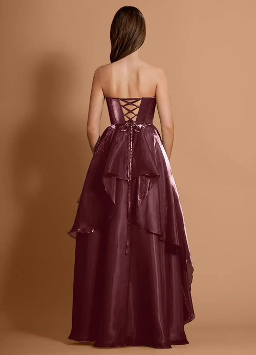 Shimmer Ruffled Ballgown Strapless Sleeveless Lace Up Back Floor Length For Sale Prom Dress